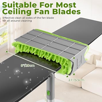 Ceiling Fan Cleaner Duster with 77 Extension Pole, 4-in-1 Reusable Microfiber & Chenille Fan Blade Cleaner, Bendable Fan Duster for Ceiling Fan Blade Blinds Baseboard Cobweb