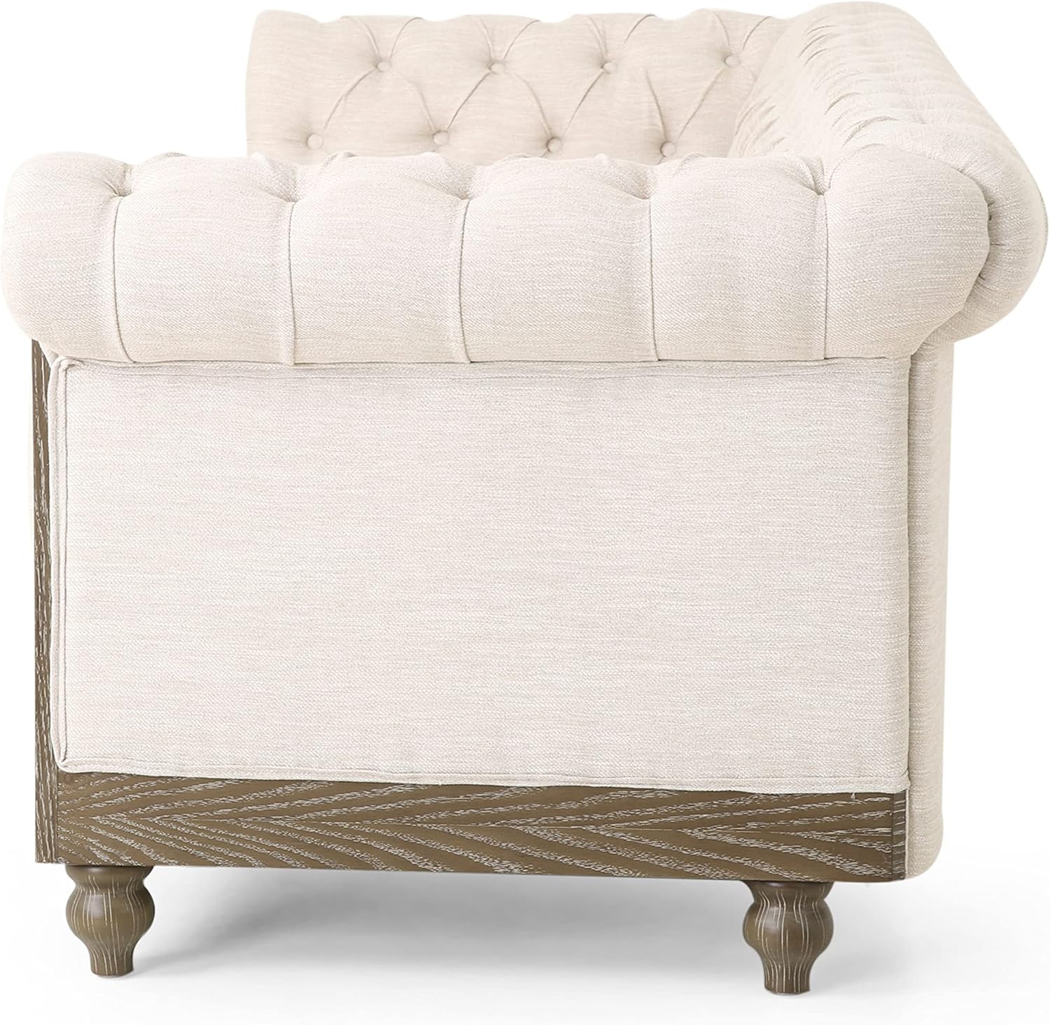 Merax Chesterfield Sofa, Retro Style Upholstered 3 Seater Rolled Arm Couch for Living Room Bedroom Office, Beige