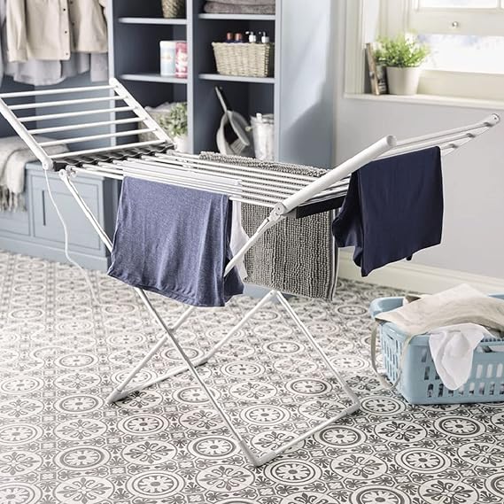 Electric Clothes Drying Rack, Fast Heating Laundry Rack, Collapsible Clothes Rack, Waterproof Clothes Dryer with Height Adjustable Wings for Clothes, Towels, Linens