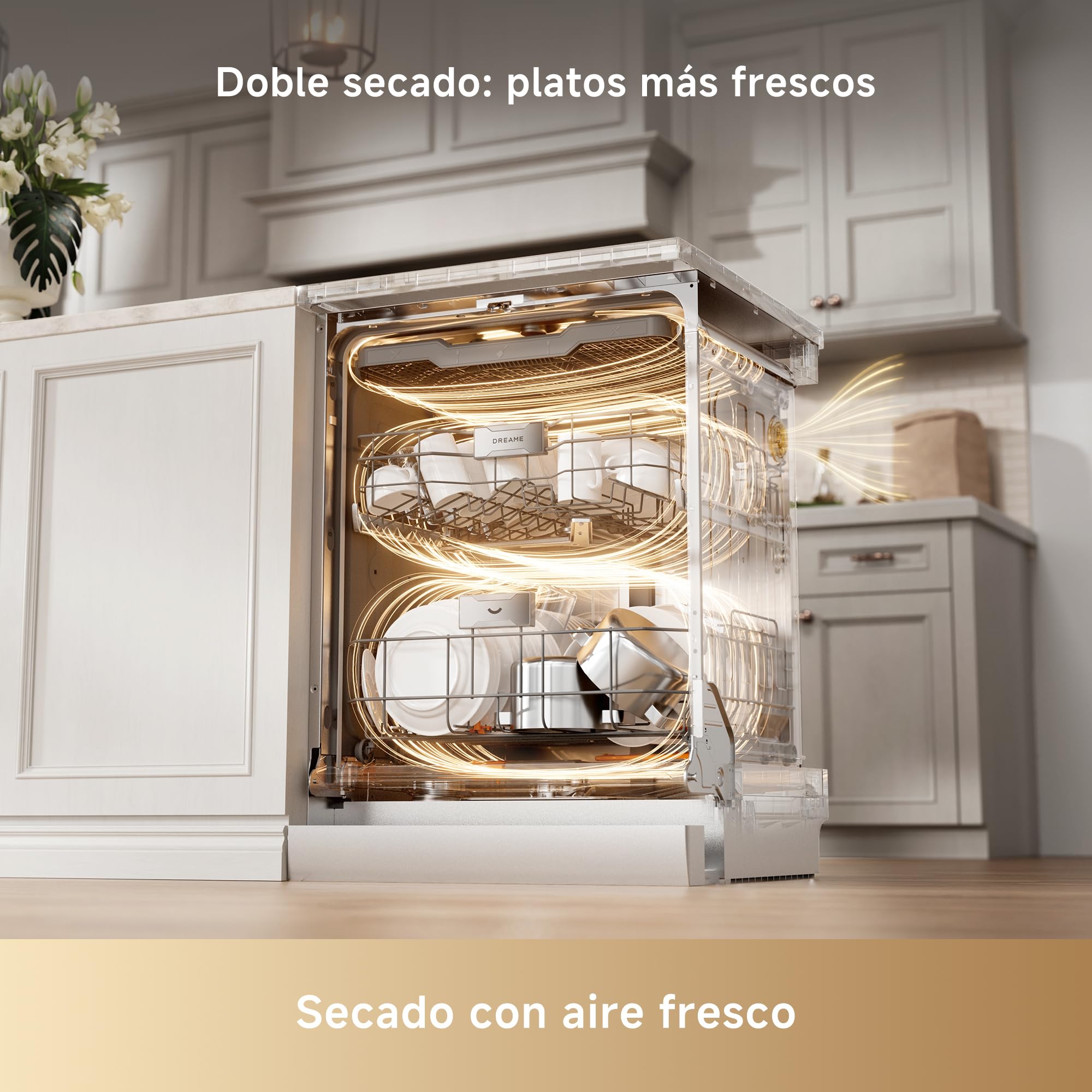 DREAME DK501 Pro Lavavajillas Totalmente Integrable 60cm, 15 Cubiertos | Aplicación Inteligente, Brazo de Rociado FlexWing, Sistema de Lavado HydraFlow de 360°, Lavado a Alta Temperatura de 75°C