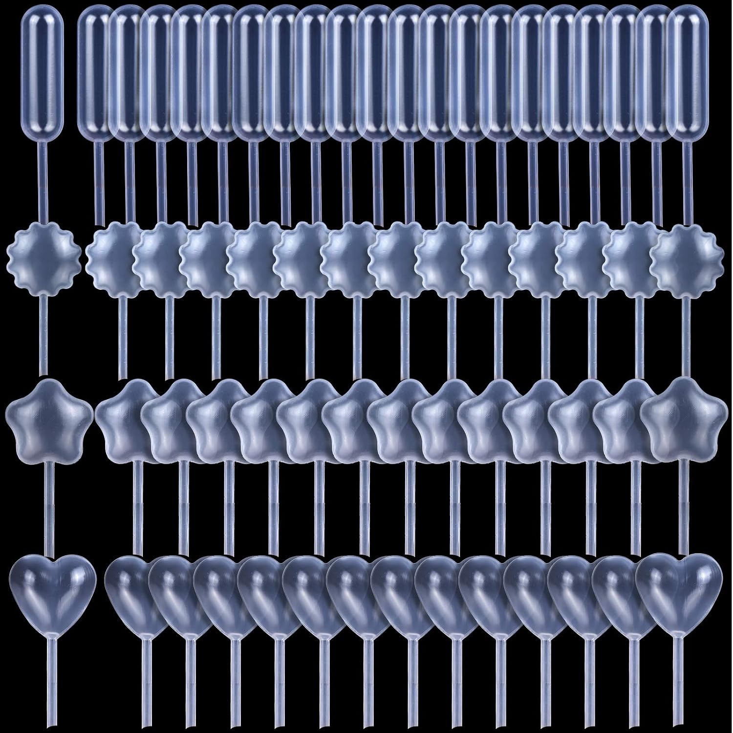 Cupcake Pipettes, Teenitor 200pcs 4ml Mini Plastic Pipettes for Chocolate Cupcakes Strawberries Injector Plastic Squeeze Transfer Pipettes Heart Flowers Standard Star