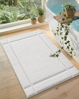 Color&Geometry Ultra Soft Bathroom Rug Non Slip with Rubber Backing, Absorbent Washable Bath Mat, Quick Dry, Premium Microfiber Plush Mat for Bathtub and Shower Floor,White,20"x32"