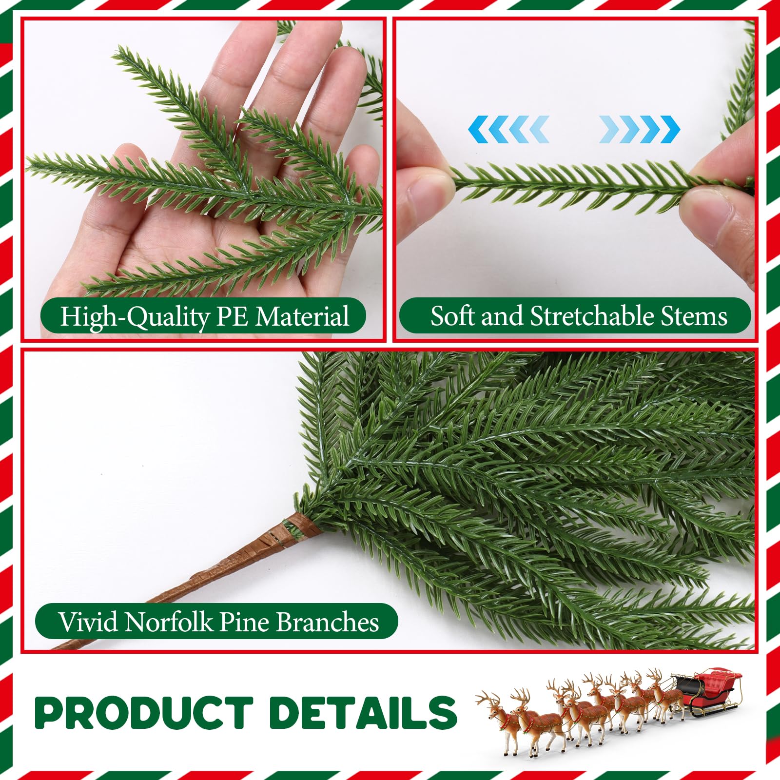 Shxstore-1 Agujas Artificiales De Pino Verde, Ramas Pequeñas, Tallos Para Arreglos Florales De Navidad, Coronas Y Decoraciones Navideñas, 20 Ramas
