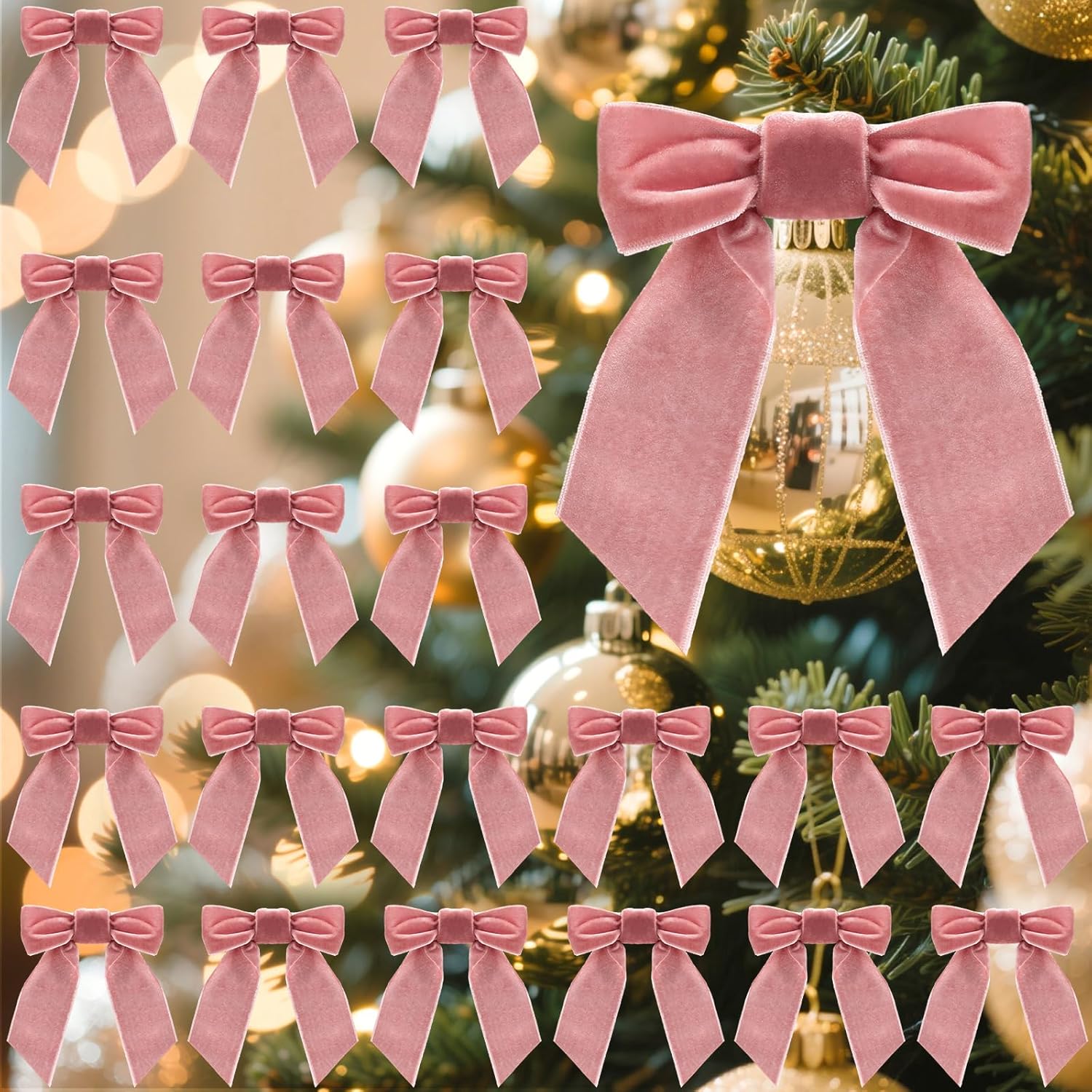 30 Pcs Velvet Ribbon Bows 5" x 4" Pre Tied Christmas Velvet Bows with Twist Tie for Gift Packaging Christmas Tree Wreaths Door Windows Wedding Party Decoration(Dusty Pink) Dusty Pink 5" x 4"
