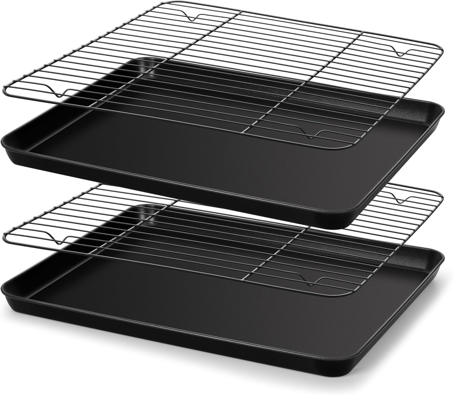 E-far Nonstick Baking Sheet with Rack Set, 16 x 12 x 1 Inch Cookie Sheet Baking Pans with Cooling Racks, Warp Resistant & Heavy-Duty, Non-Toxic & Easy Clean (2 Pans + 2 Racks)