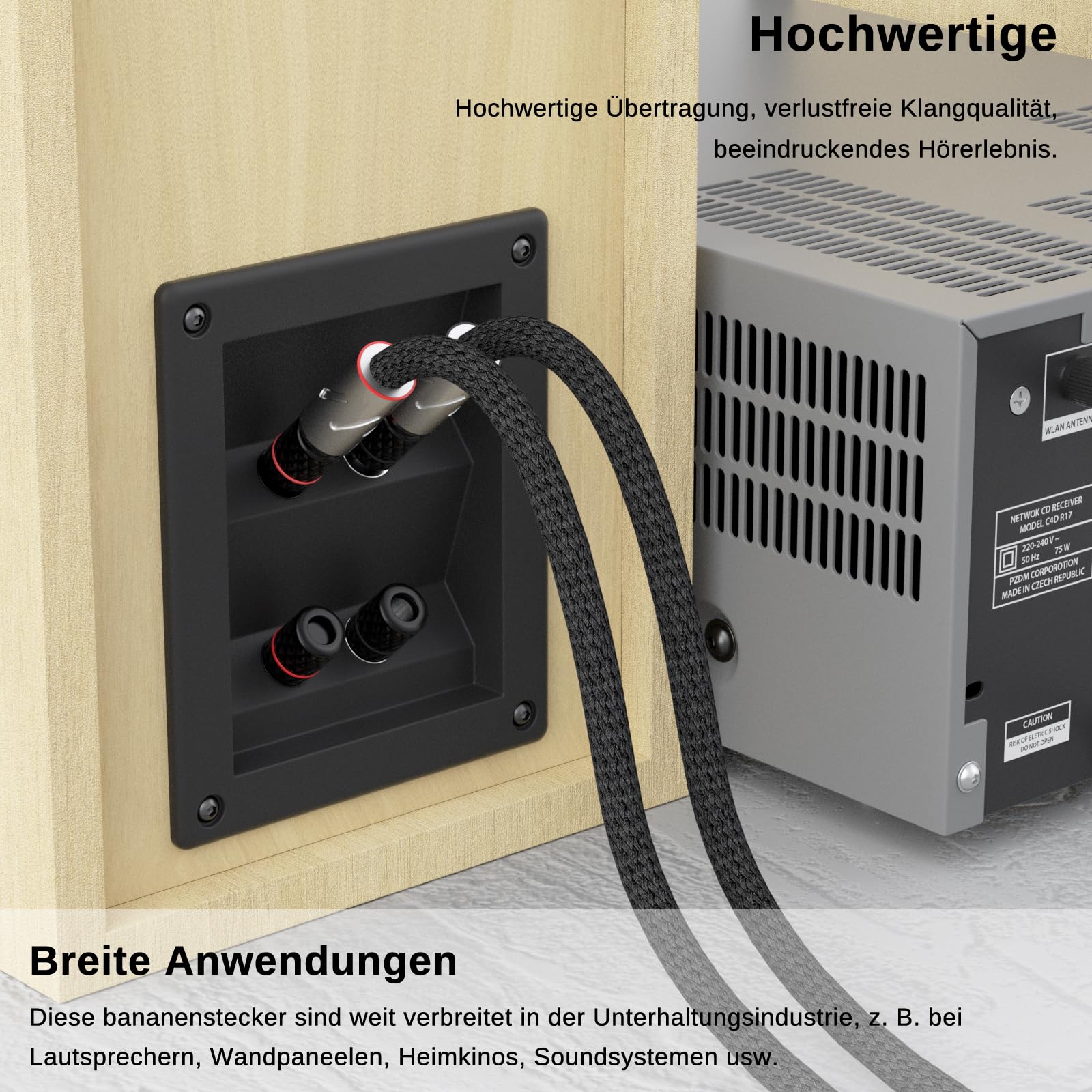 Monosaudio B801G Lautsprecher Bananenstecker, 6mm/10AWG, 4 Stück | 99,998% Reines Kupfer, Vergoldet, Doppel-Schraubverriegelung, Mit Inbusschlüssel