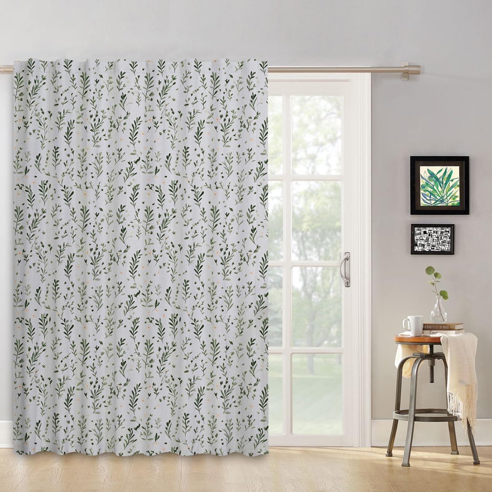 ggaimwf Window Curtains Pencil Pleat Plants Leaves Patterned Floral Sage Green Natural Curtains for Privacy Bedroom Garden Patio Modern Interior Doorways Rod Pocket Drapes 107x160cm 1 Panel - Image 4