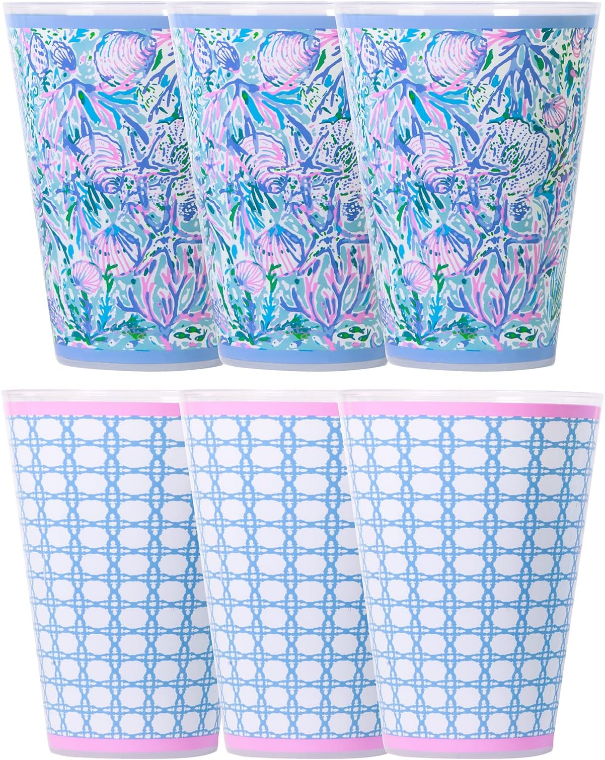 Lilly PulitzerLilly Pulitzer 14 Ounce Reusable Plastic Pool Cups, Set of 6 Durable Kid-Friendly Drinking Glasses, Soleil It On Me