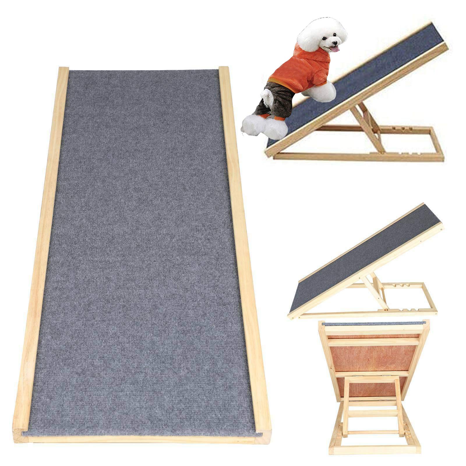 Jupitor Dog Stair Ramp Safety Ramps Dog Ladder for Stair Car Pet Puppy Ramp Vehicle Ramps Dog Folding Solid Wooden Folds Flat for Travel Car Sofa and Bed Adjustable Height 100 * 40cm