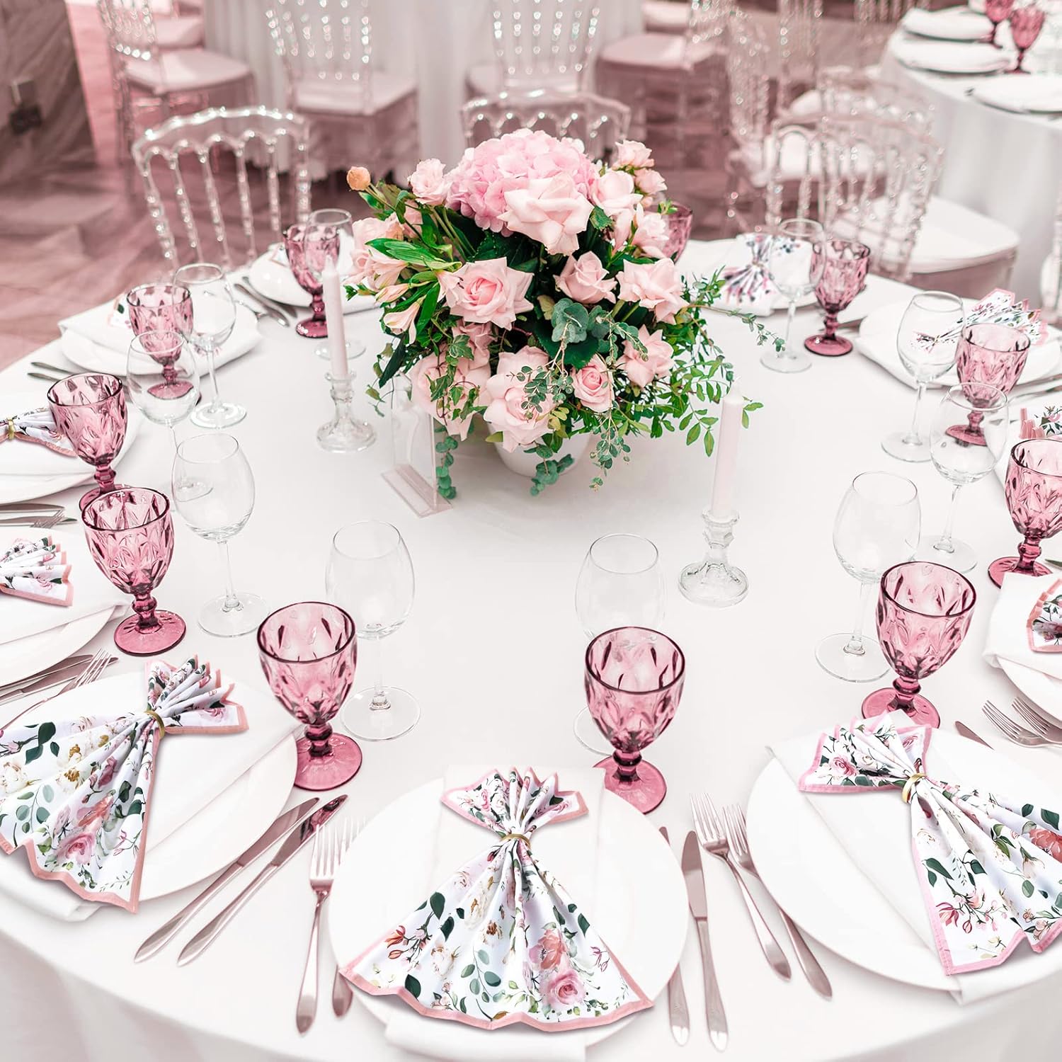 12 Pcs Floral Cloth Napkins 20'' x 20'' Washable Dinner Tea Party Napkins for Kitchen Party Wedding Restaurant Indoor Outdoor Botanical Fresh Spring Summer