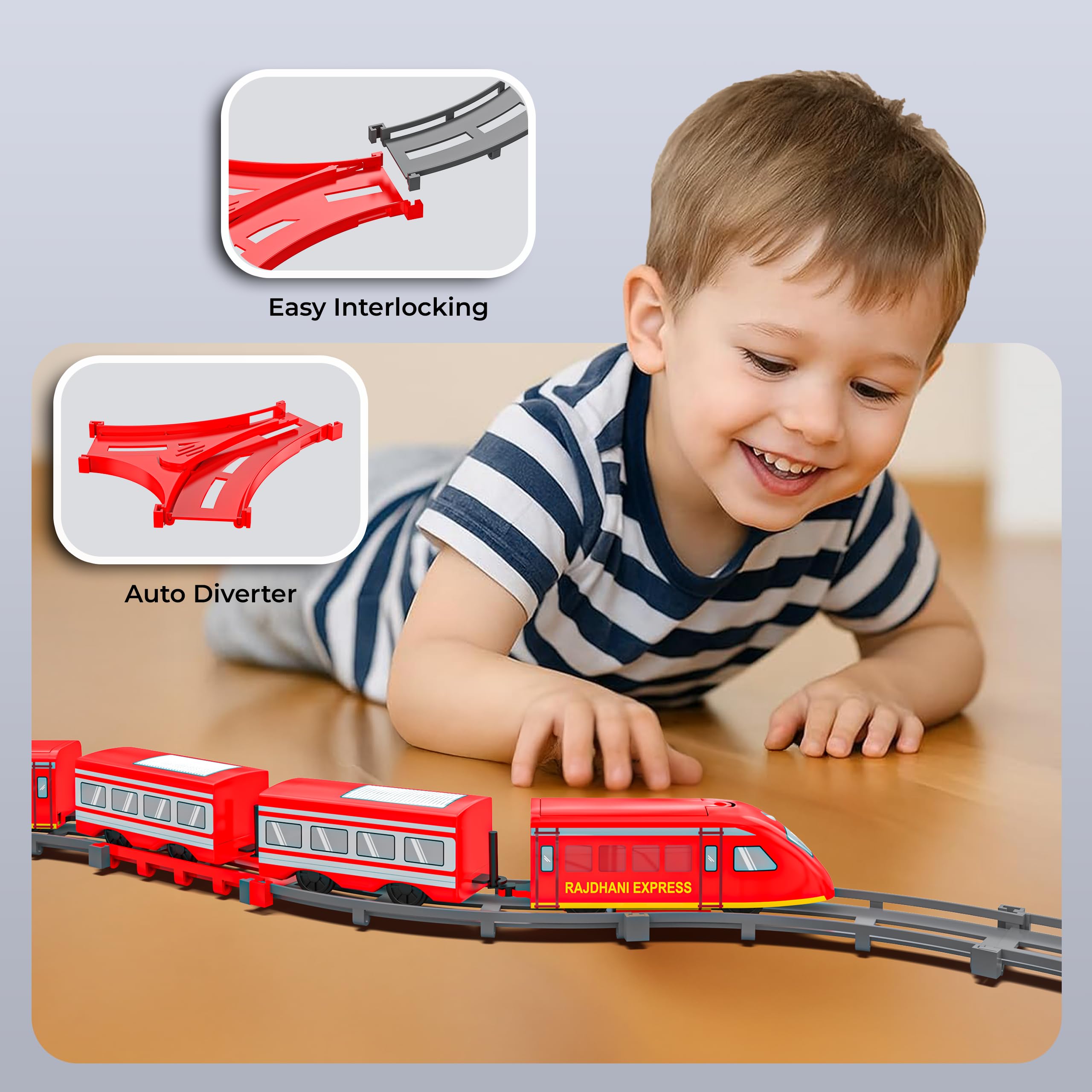 Mirana Rajdhani Express Bullet Train Toy Set for Kids, Multiple Railway Track Layout, AAA Battery Operated, for Boys & Girls 1+ Years, Made in India (53 Pcs) 1