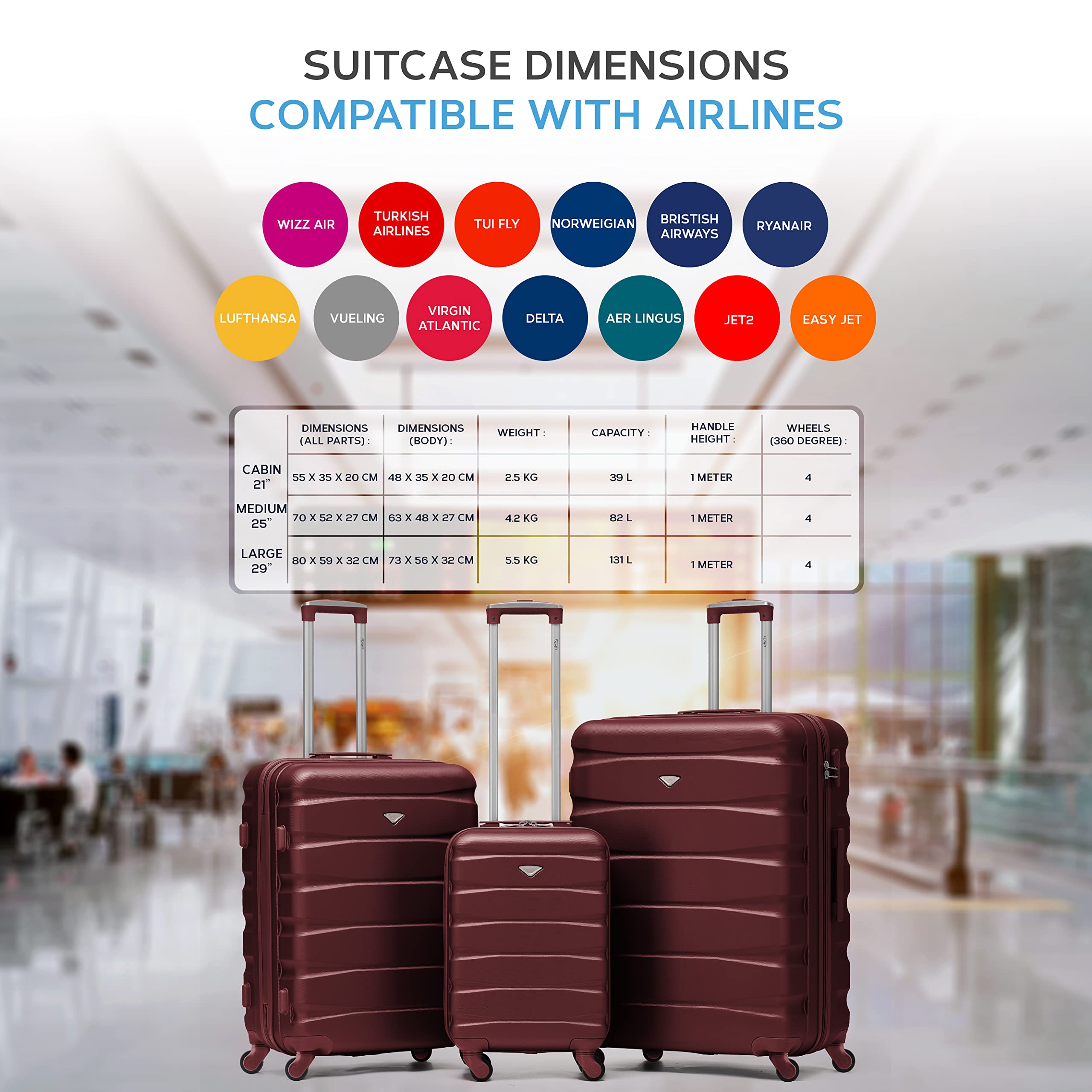 Flight Knight Lightweight 4 Wheel ABS Hard Case Extra Large Suitcase Approved for Over 100 Airlines Including easyJet, British Airways, Ryanair, Jet2, Emirates & Many More - Check-in Large Size 29"