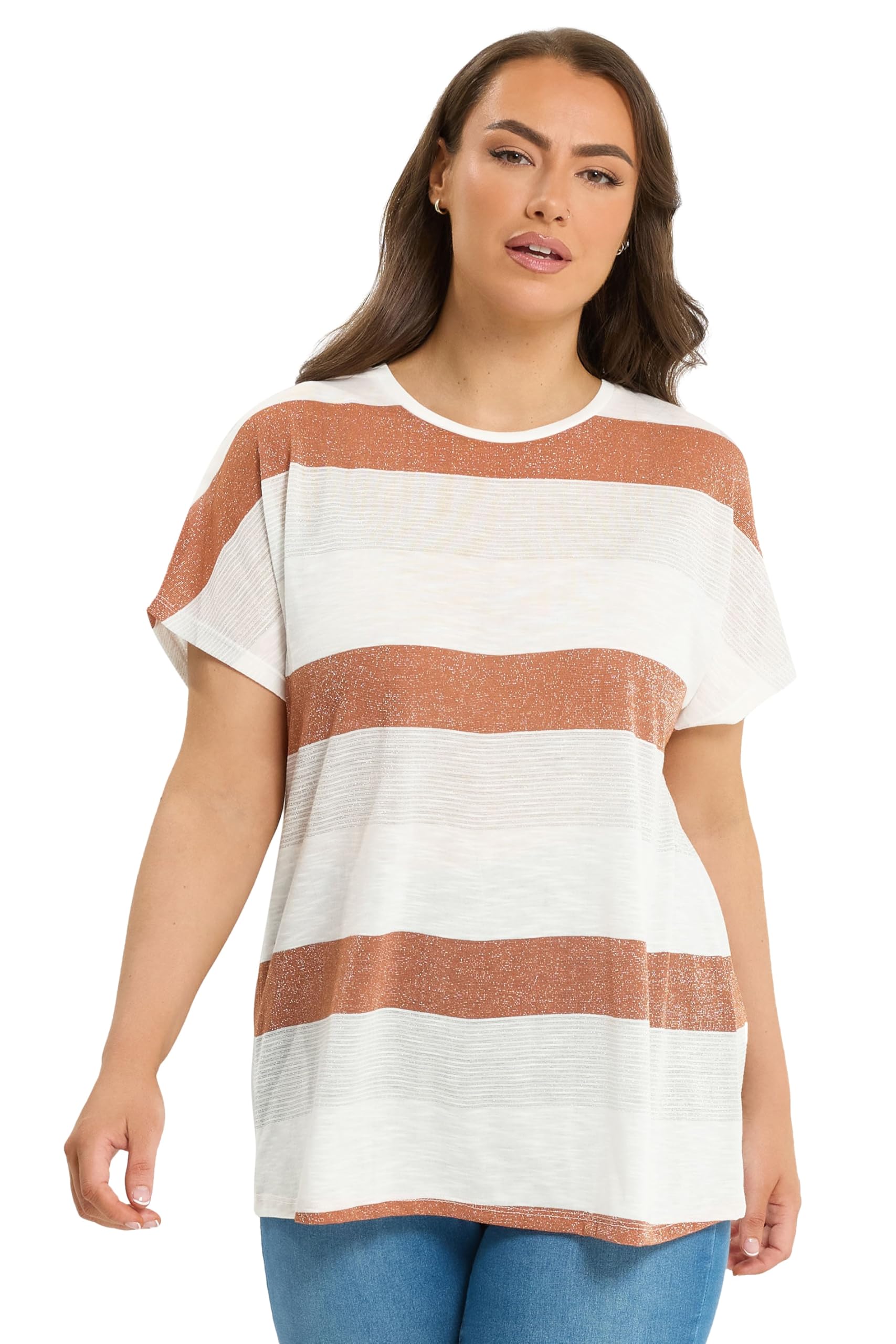 Yours Curve Stripe Shimmer Top - Women's - Plus Size Curve Orange