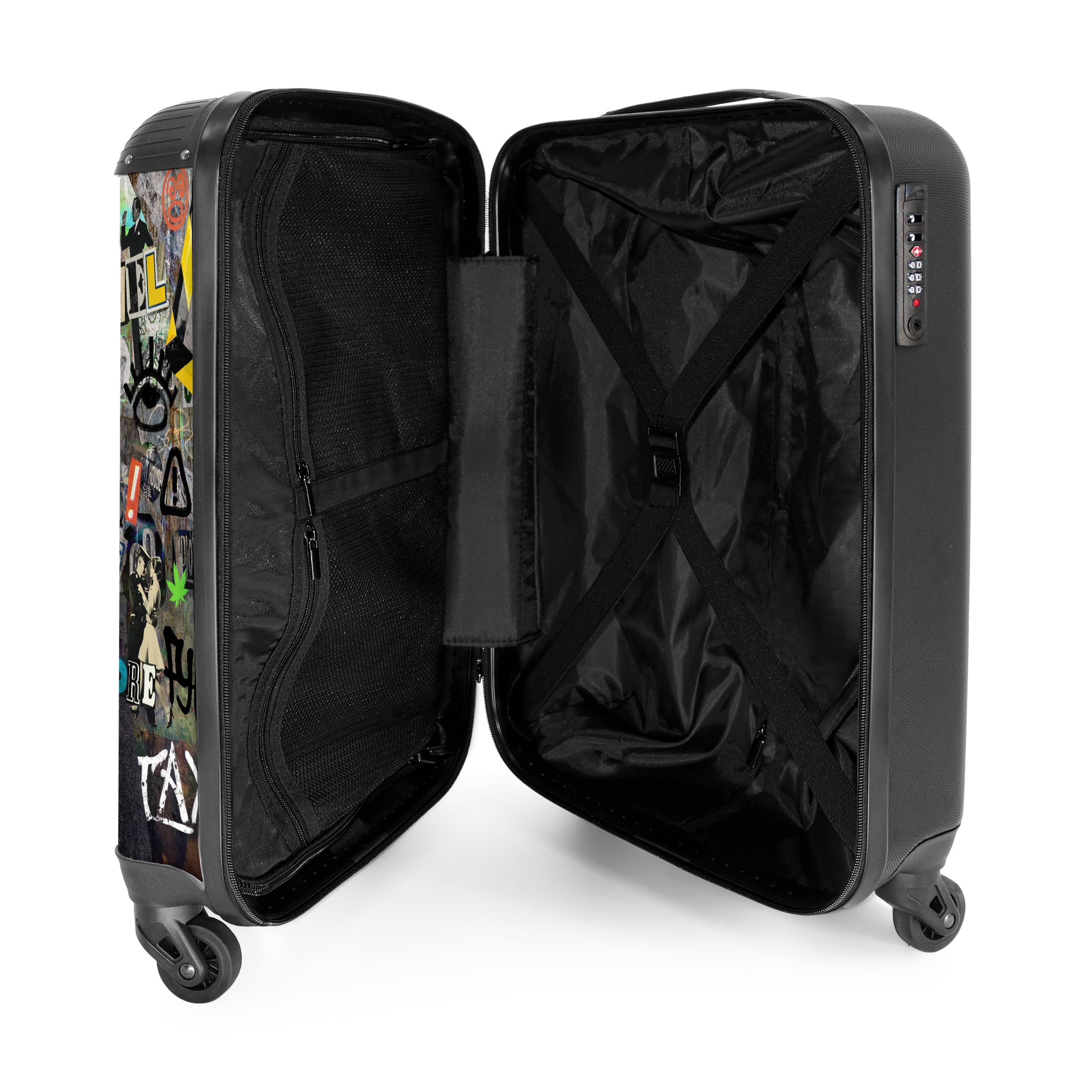 NoBoringSuitcases.com Maleta de Viaje Cabina Trolley con Ruedas, Equipaje de Mano Carry on Luggage - Mona Lisa Graffiti (55x40x20 cm)
