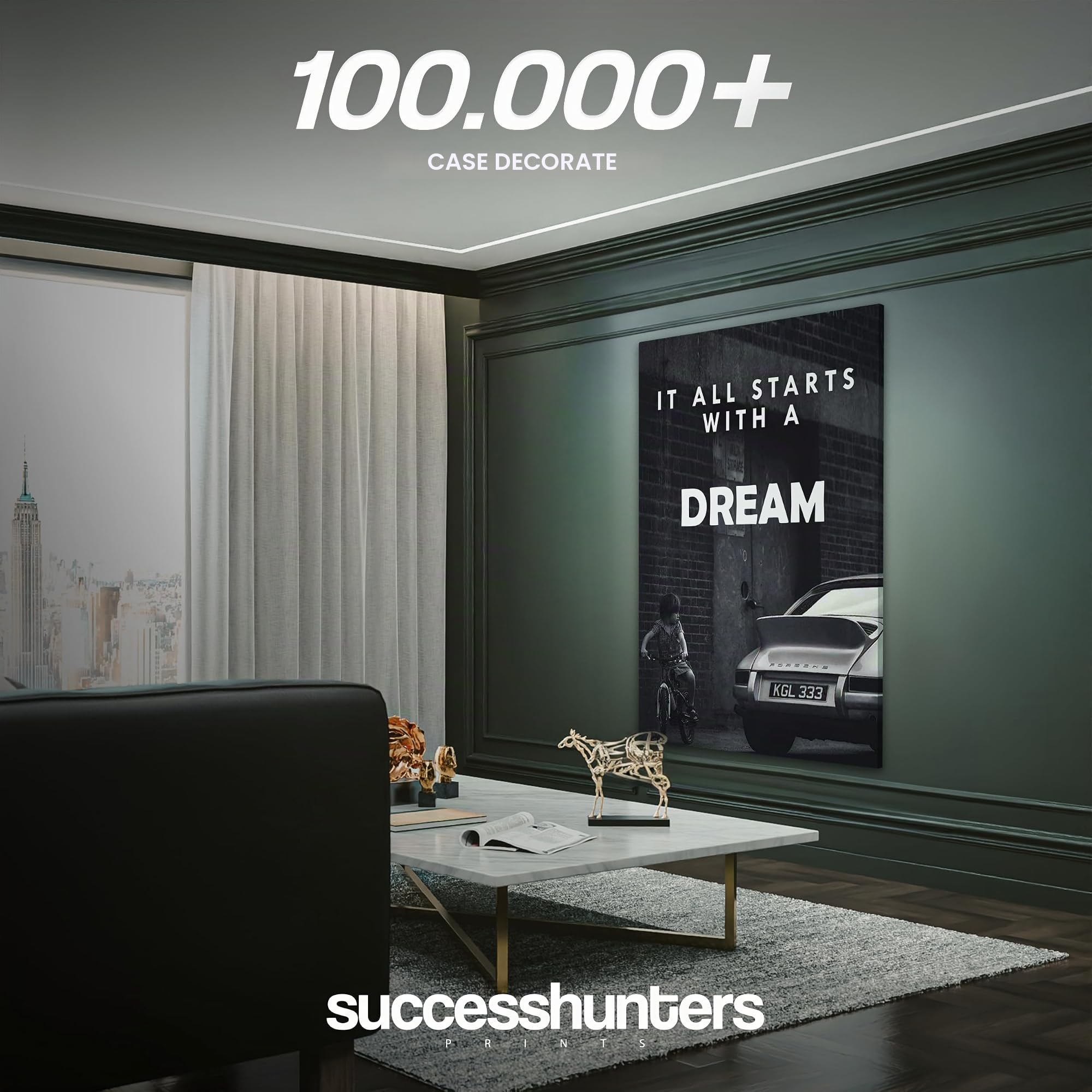 SuccessHunters - Decorazione da parete motivazionale per ufficio, tela artistica per auto, decorazione automobilistica motivazionale per gli amanti delle Porsche Sportscar