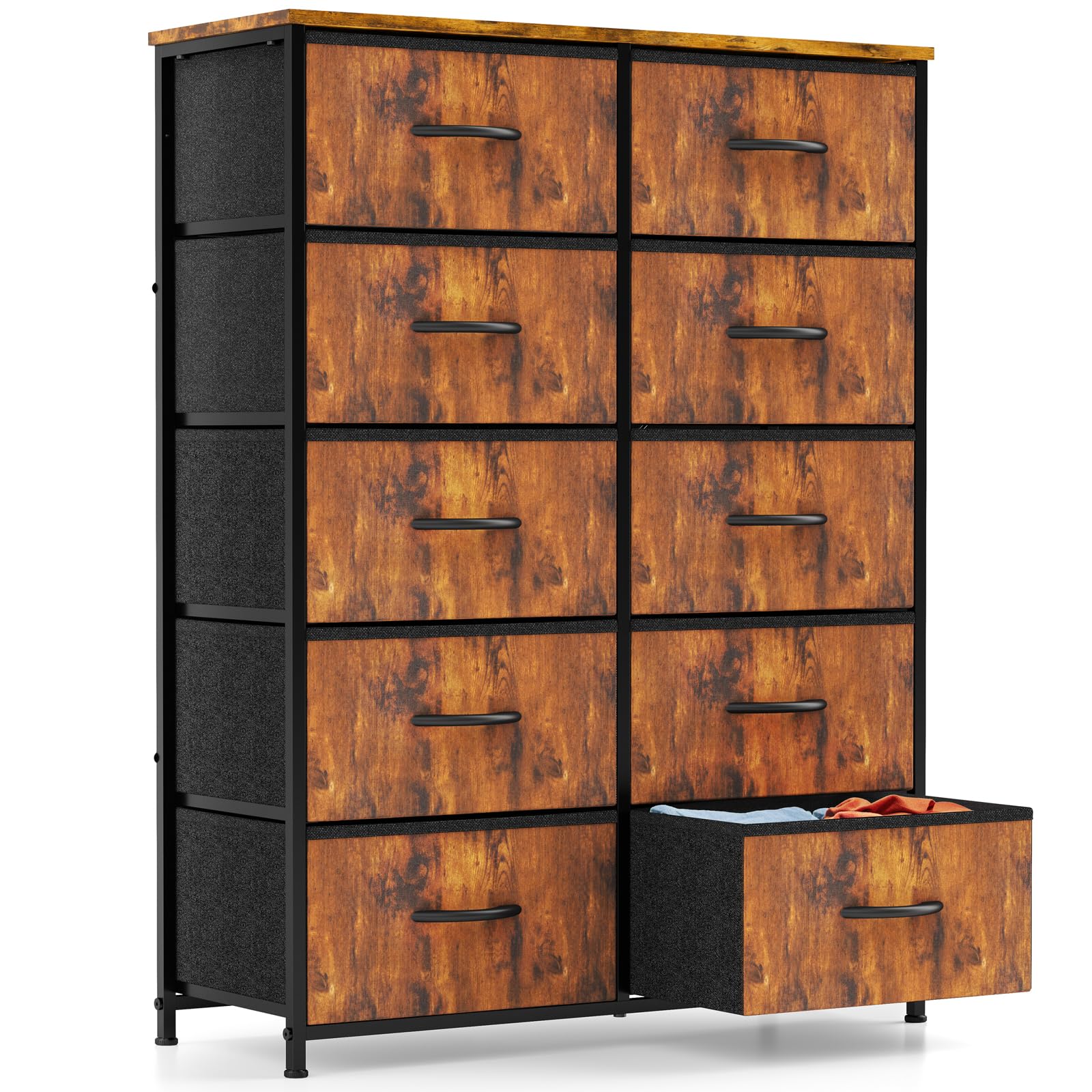 Sweetcrispy Large Bedroom Dresser Organizer for Nursery, 10 Drawers, Brown