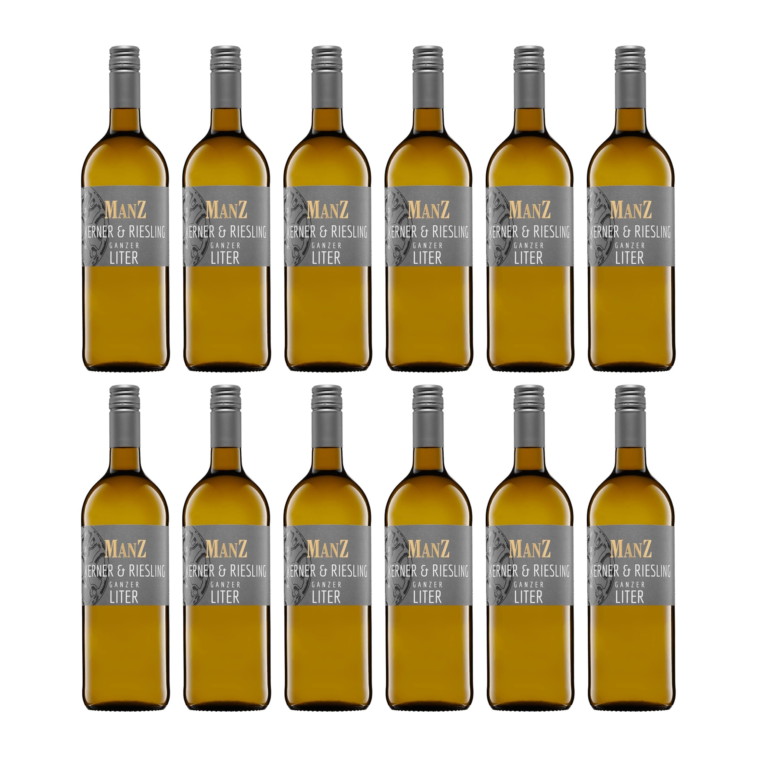 Weingut Manz Kerner und Riesling Ganzer Liter Weisswein Weiss Süss VEGAN Deutschland inkl. FeinWert E-Book (12 x 1 l)