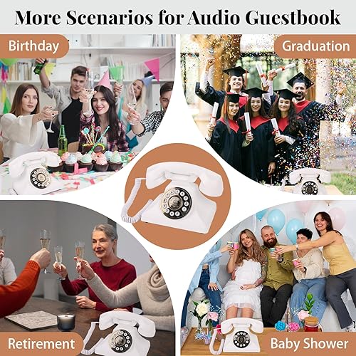 Miniatura 7 de Libro de invitados de audio, teléfono de boda, teléfono inalámbrico de audio, grabación de correo de voz reutilizable para bodas, fiestas de