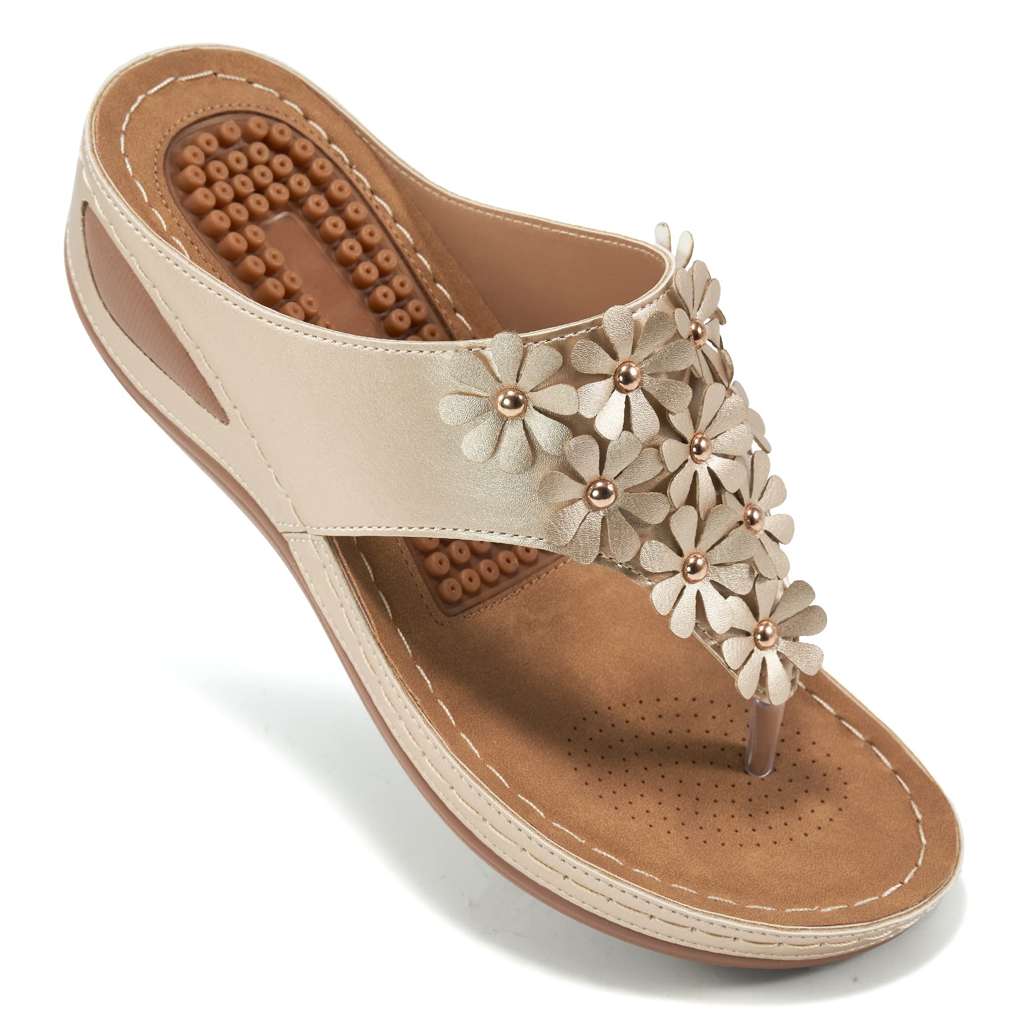 Women Flip Flops Sandals Summer Casual Wedge with Arch Support Comfortable Platform Shoes Flower Thong Sandals for Wome