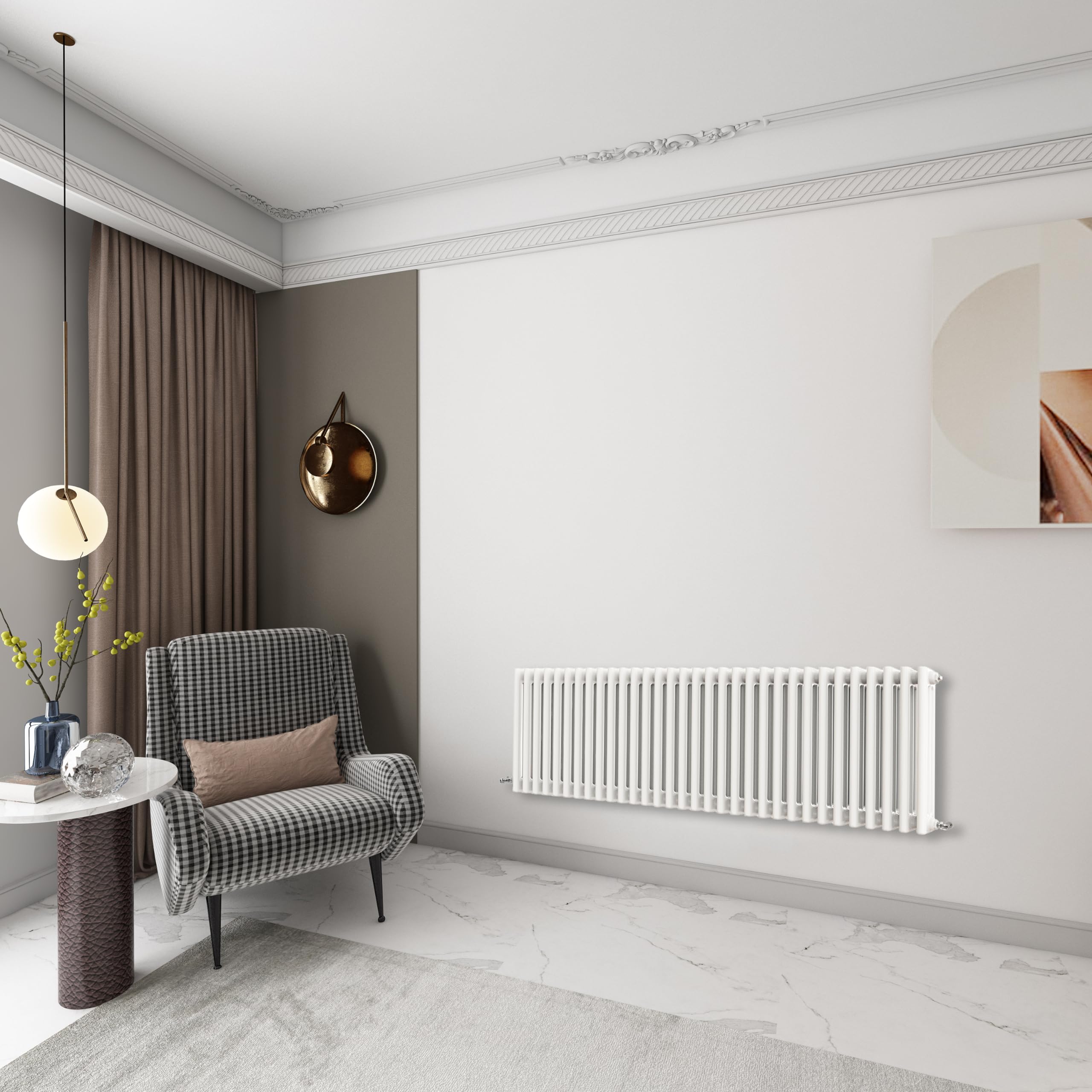 Huibathroom White 600X1460mm Cast Iron Horizontal Triple Column Traditional Central Heating Radiators