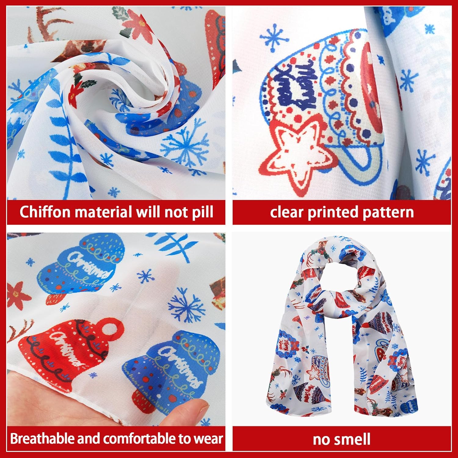 Shinymoon 8 Pcs Christmas Scarf for Women Soft Lightweight Scarf Winter Holiday Scarves for Xmas Decoration Present - Image 5