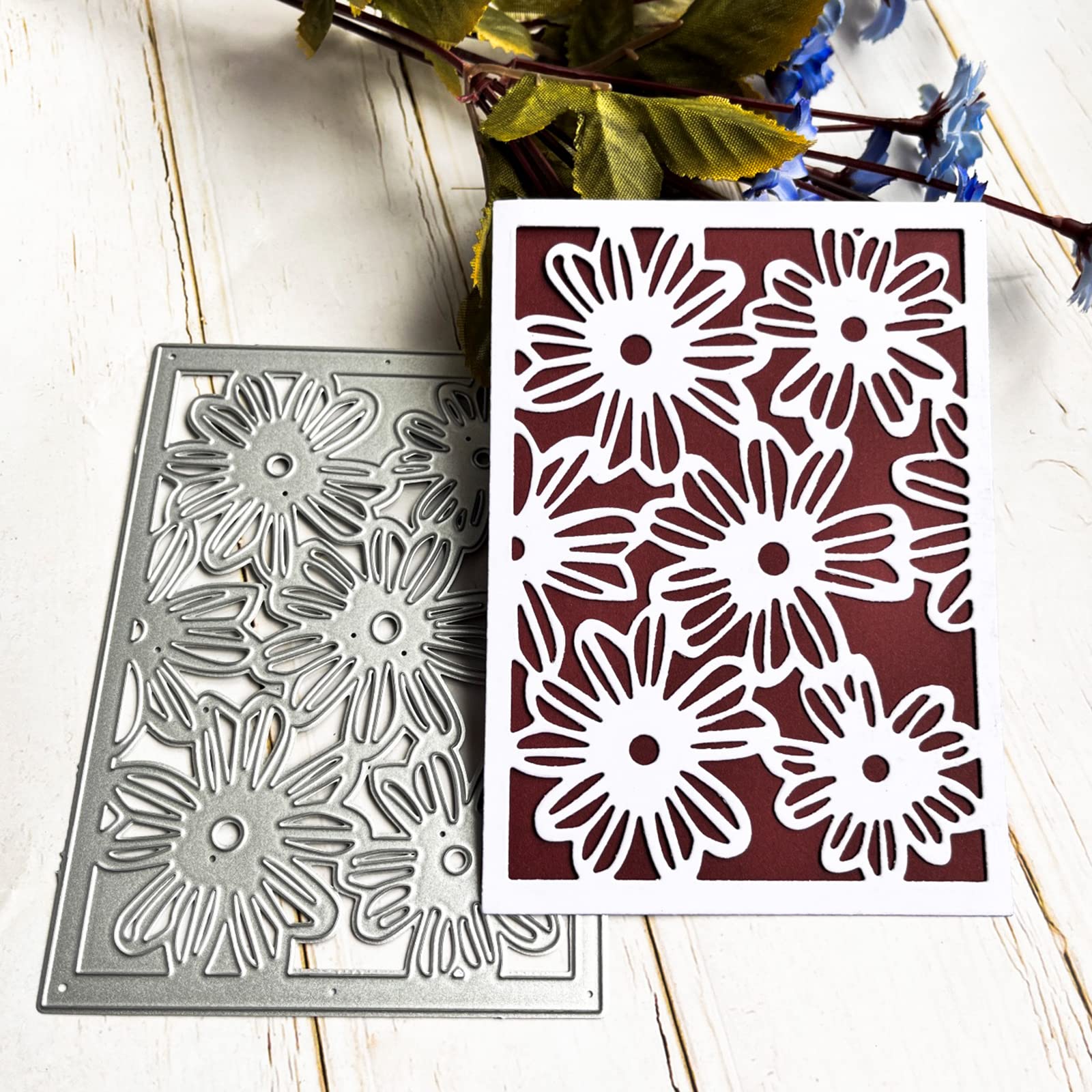 Fustelle in metallo con foglie di papavero e fiori primaverili, stencil per fai da te per album di ritagli, decorazioni per goffratura e goffratura, per realizzare biglietti
