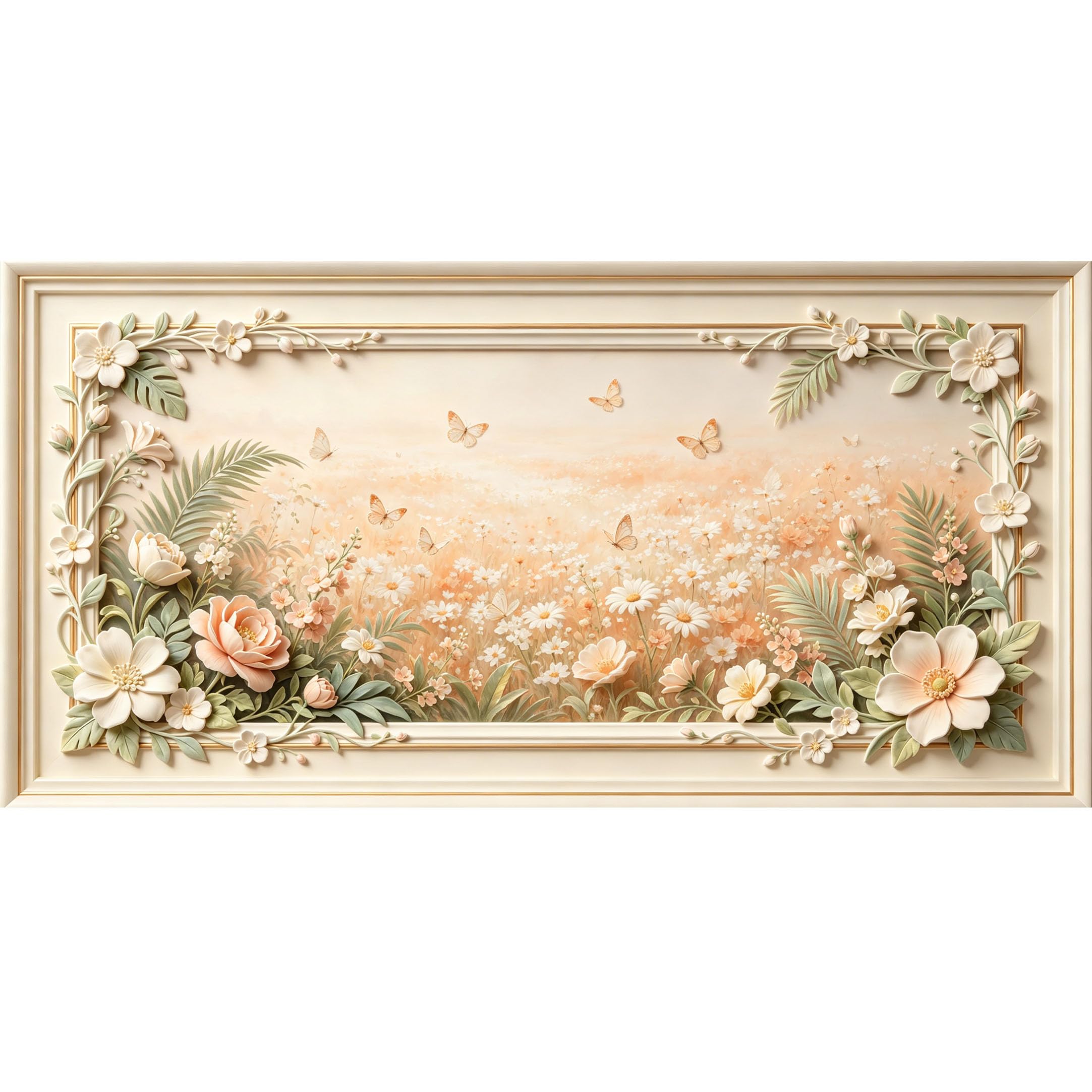 Agglomerix 3D Framed Wall Art Butterfly Floral Meadow Botanical Relief Effect Large Size SelfAdhesive Removable Wall Decor Prints Artwork for Living Room Bedroom Office