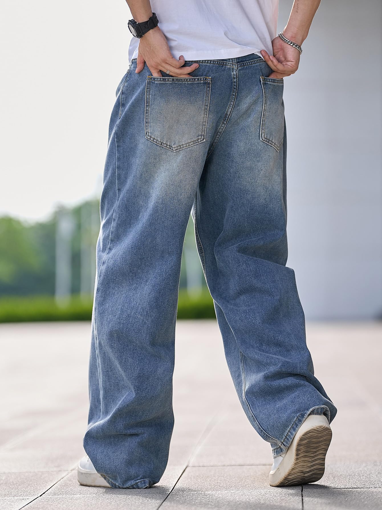 Jeans Baggy Hip Hop para Hombres,Jeans Skater de Pierna Ancha,Pantalones de Denim Holgados