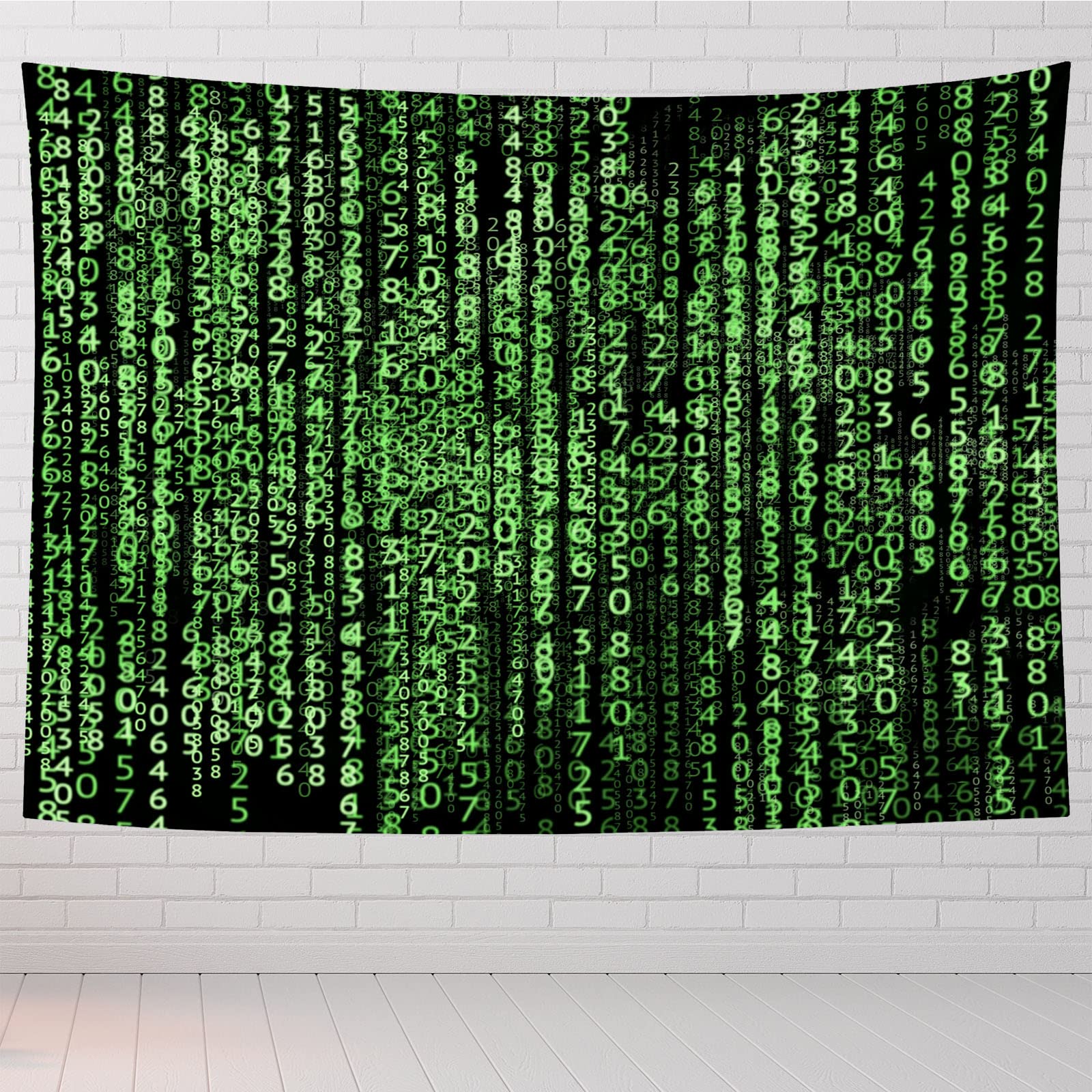 Runva Green Tapestry Wall Hanging Aesthetic Tapestry Matrix Technology Data Digital Network Code Home Wall Decor Wall Hanging for Living Room Bedroom Dorm 90×60in