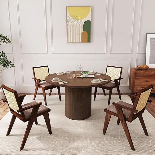 Miniatura 9 de Mesa de comedor redonda de 47 pulgadas, mesa de comedor acanalada de granja, mesa de comedor redonda pequeña de madera moderna para cocina, sala de