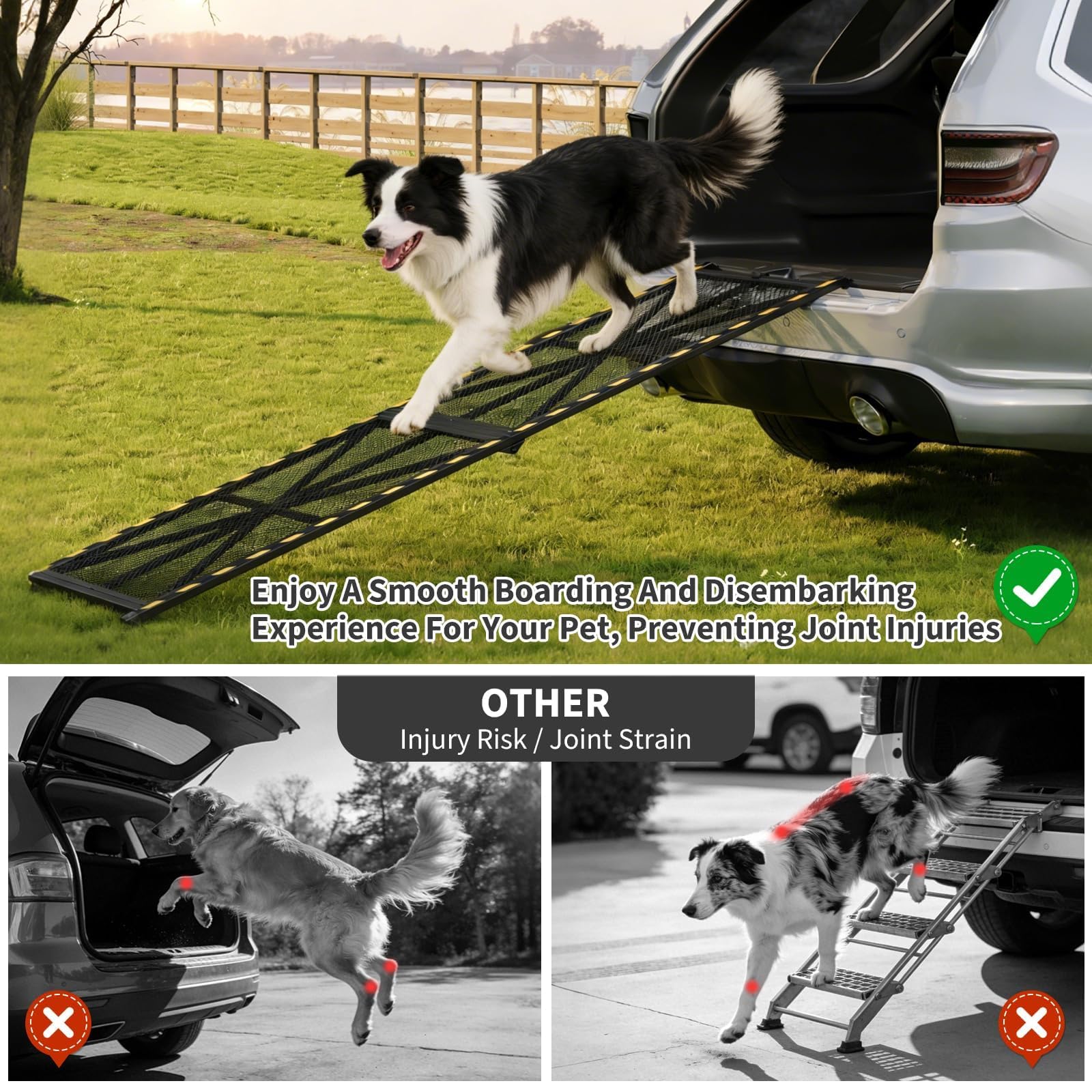 Garvee Rampa Perros Coche 180cm, Plegable Tubo Acero, Antideslizante, Negro | Rampa perros coche plegable 180 x 50 cm, tubo acero resistente antideslizante, para SUV y maletero, negro