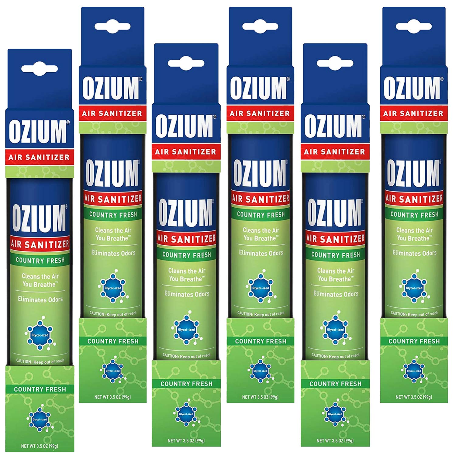 Ozium Air Sanitizer & Odor Eliminator for Homes, Cars, Offices and More, Country Fresh, 3.5 Ounce (Pack of 6)