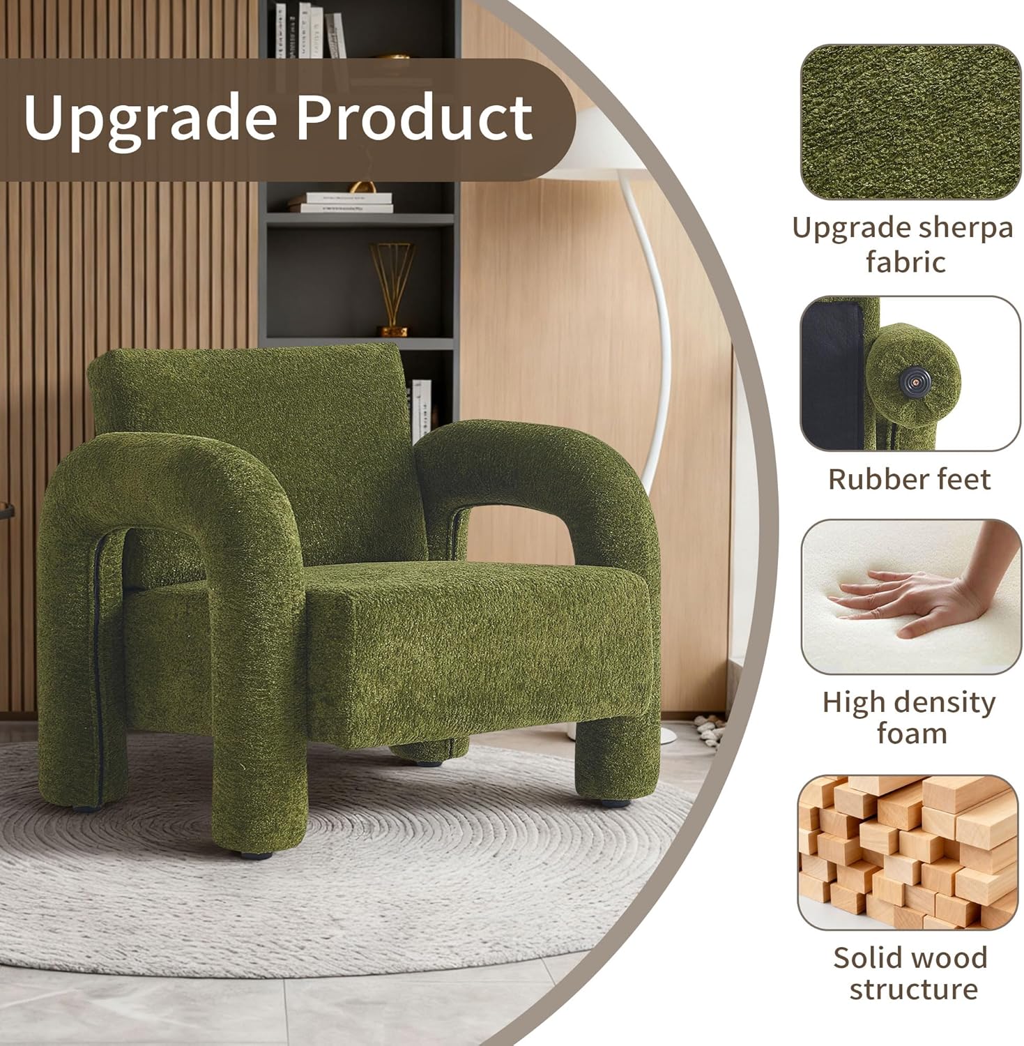 33.5" Modern Accent Chair, Velvet Single Sofa for Living Room,Comfy Arm Chair Leisure Armchair Single Sofa Chair with Curved Arm for Living Room, Apartment,Bedroom,Green