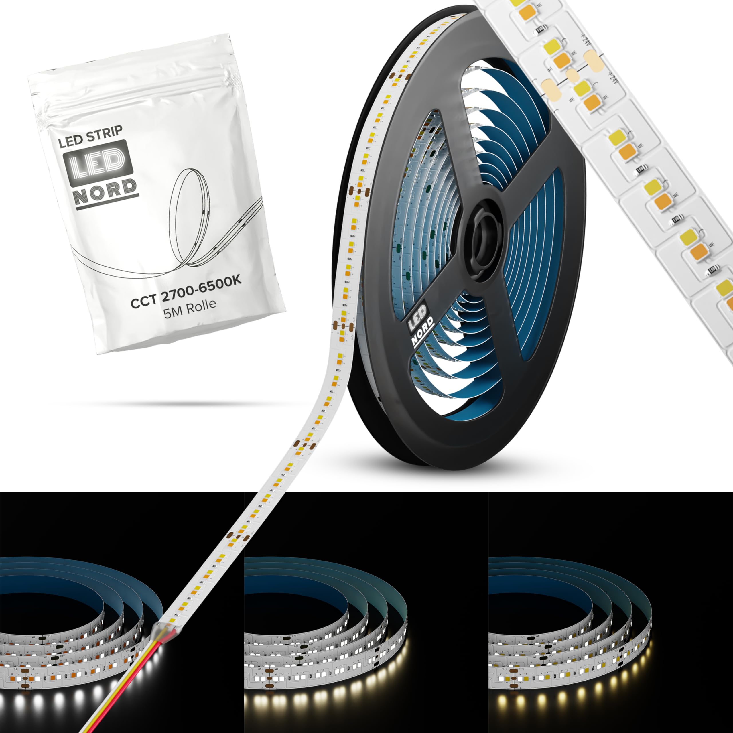 Striscia LED CCT 5M SMD Calda Bianca Fredda 24 V Striscia 2216 Chip 240 - Foto 3