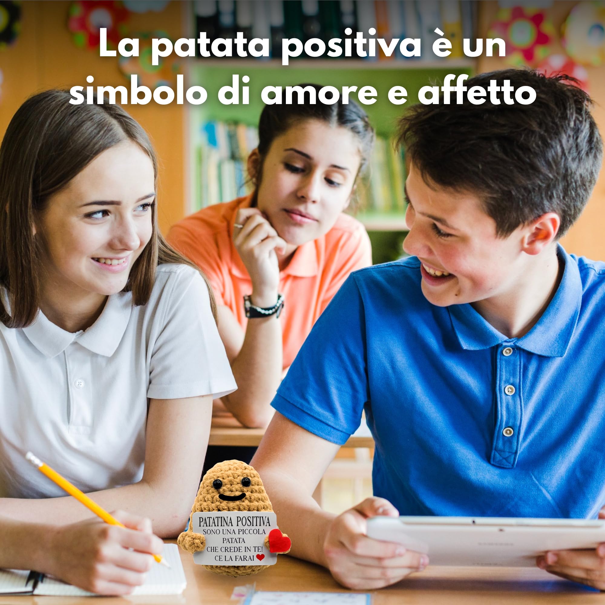 BigDaddy Patatina Positiva © con Messaggio Motivazionale - Peluche Patato Positiva Italiano - Patata Portafortuna e Motivazionale - Regalo Amica Speciale Originale - Idea Regalo Simpatica