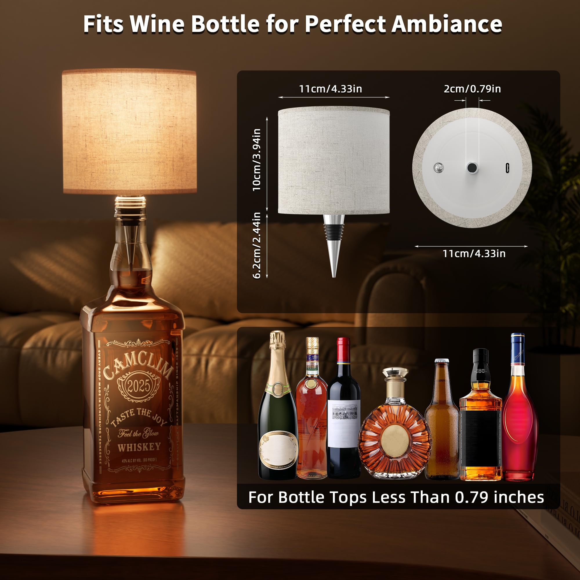 Wine Bottle lamp 「Double Exposure」 Wireless Wine Bottle Lamp Shade: Liquor Bottle Stopper Light with