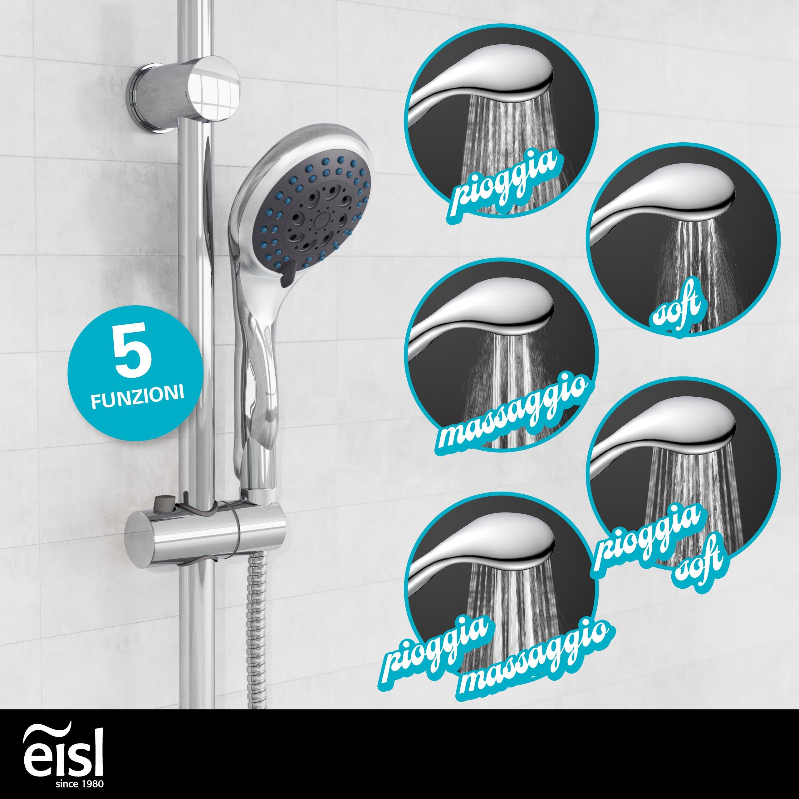 EISL WELLY DX6051CSB - Doccetta con tubo e supporto, inclusa guarnizione per risparmio d'acqua, soffione doccia con tubo, cromato