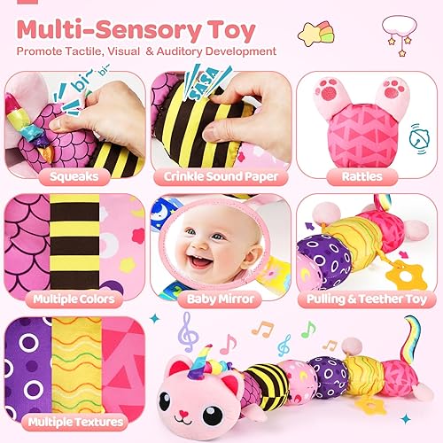 Miniatura 4 de Juguetes para bebés de 0 a 6, 6 a 12 meses, animal musical sensorial de peluche de unicornio para bebés de 0 a 3 a 6 meses en adelante, tiempo boca