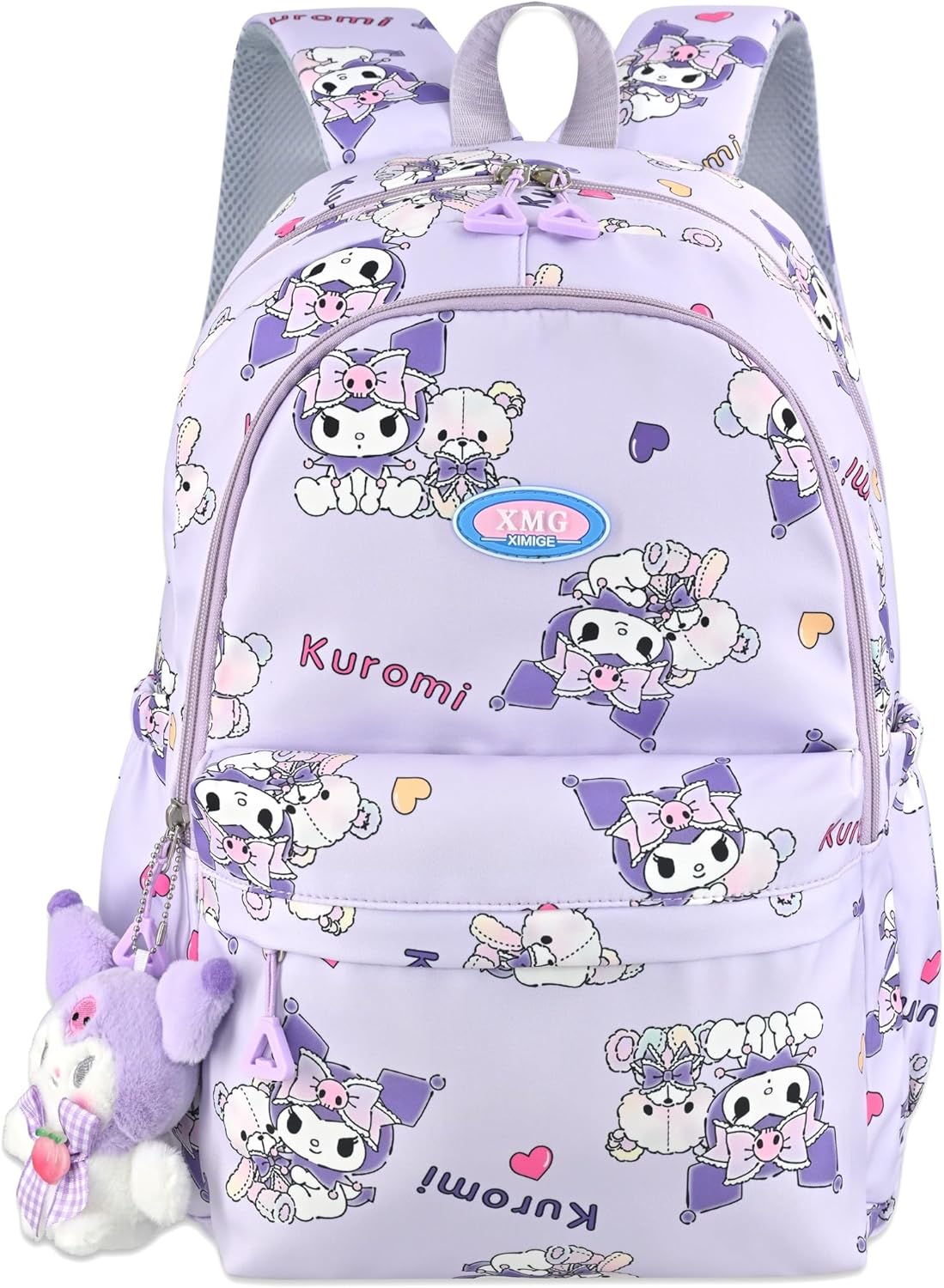 Roffatide Cartoon All Over Print Casual Backpack Laptop Backpack Bike Travel Hiking Rucksack Daypack Purple (With Cute Pendants)