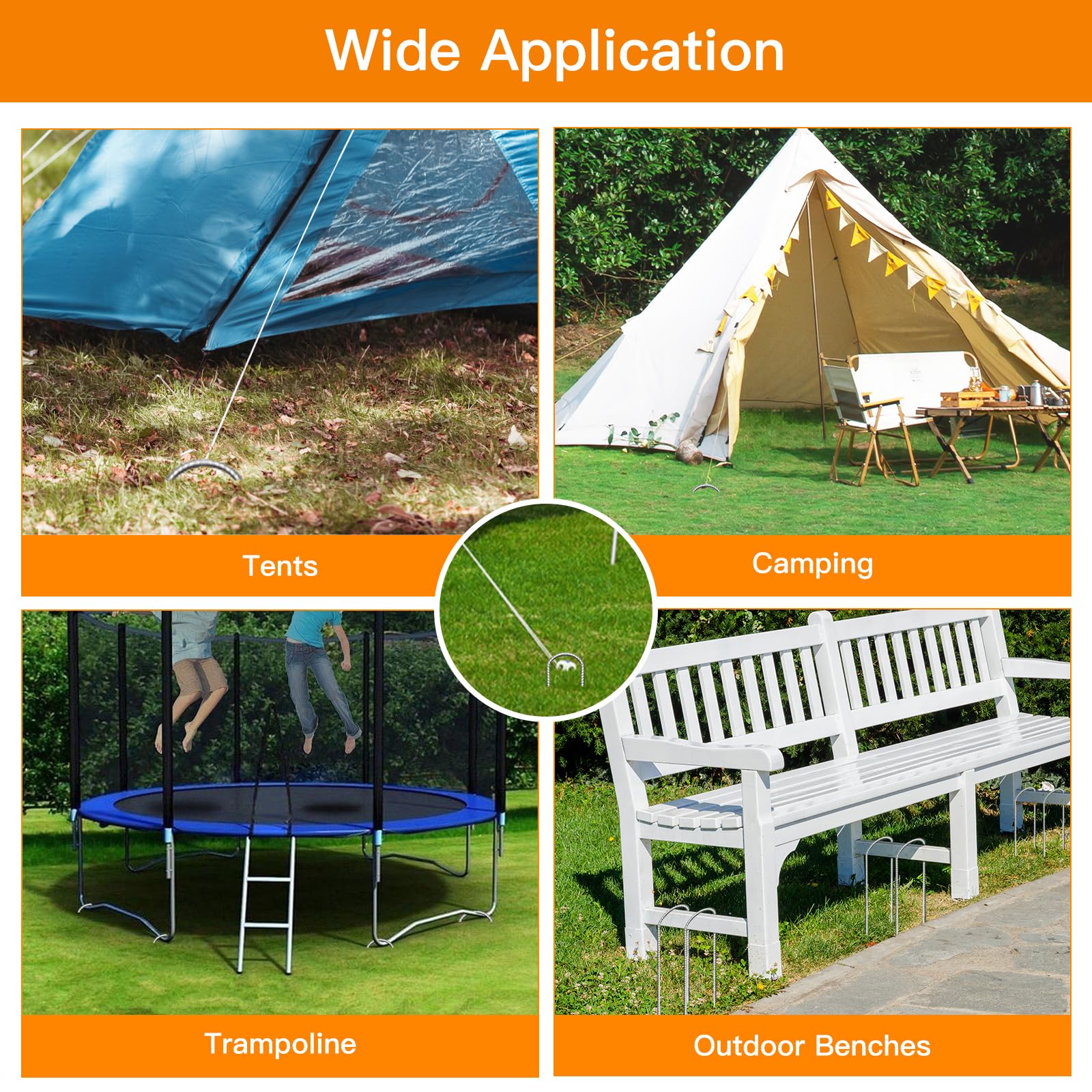 Picchetti, AGPtEK Confezione da 6 Picchetti a forma di U, Picchetti in Acciaio Galvanizzati Resistenti Antivento per Trampolino, Picchetti da Giardino Picchetti per Tende da Campeggio