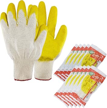 10Pairs String Knit Palm Yellow Latex Dipped Coated Gardening Gloves
