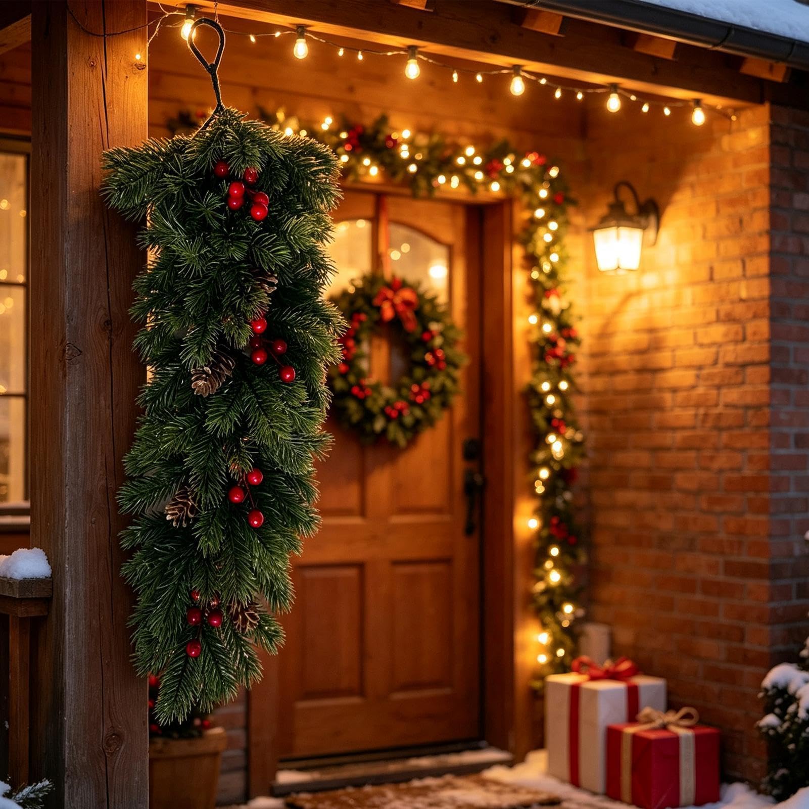 Garlands kominek, Boże Narodzenie, ręcznie robione gałązki dekoracyjne z