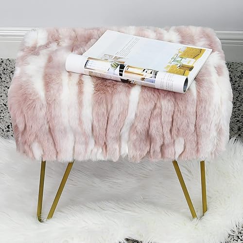 Miniatura 8 de Asiento otomano de piel sintética suave rosa para entrada, 19 x 12.5 x 17 pulgadas, mesa auxiliar resistente para sala de estar, tocador, taburete