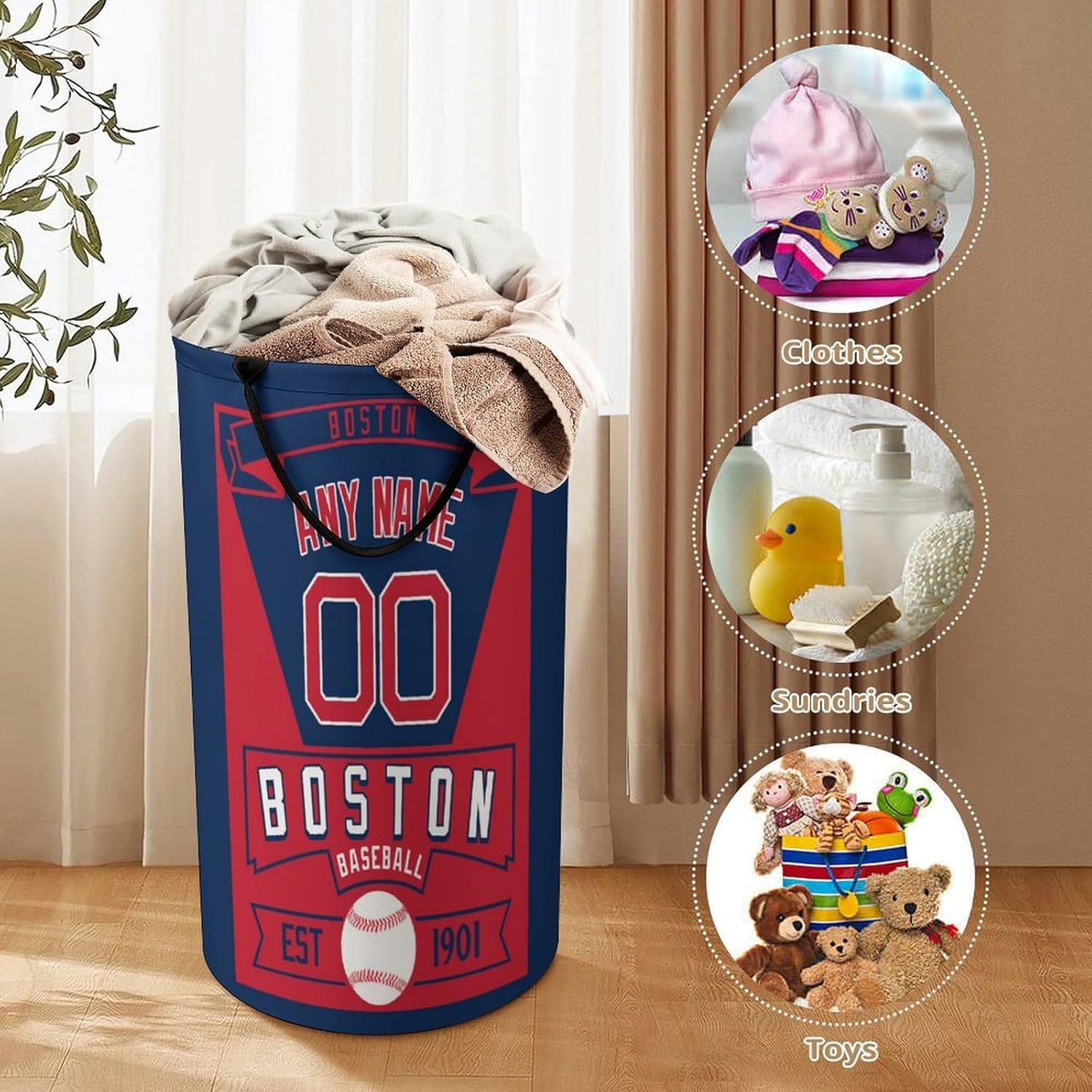 Custom Baseball Laundry Basket Polyester Personalized Printed Foldable Dirty Team Bulding Clothes Basket Laundry Hamper Polyester Gift for Baseball Fans Name Number