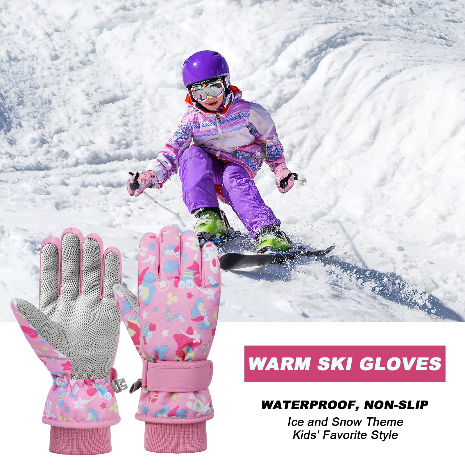 SRTUMEY Clearance UK Kids Winter Ski Handschoenen - Winddicht Warm Fleece Gevoerde Thermische Kinderen Fietshandschoenen Waterdicht en Warmte Dikker Koud Weer Handschoenen