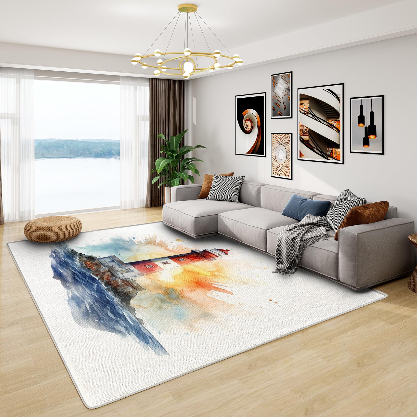 Lighthouse Decorations - Seaside Theme Rug, Nautical Rugs for Living Room Bedroom, Washable Non Slip Soft Large Carpet, Patterned Area Rugs & Home Decor 100x150 cm