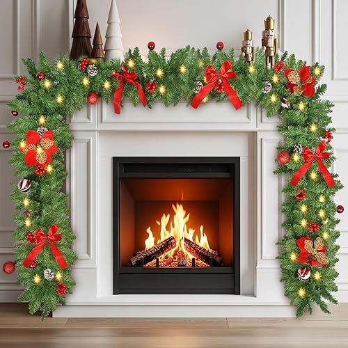 Miniatura 7 de Guirnalda de Navidad con luces de 9 pies, temporizador preiluminada, funciona con pilas, para decoración de Navidad al aire libre e interior, 30