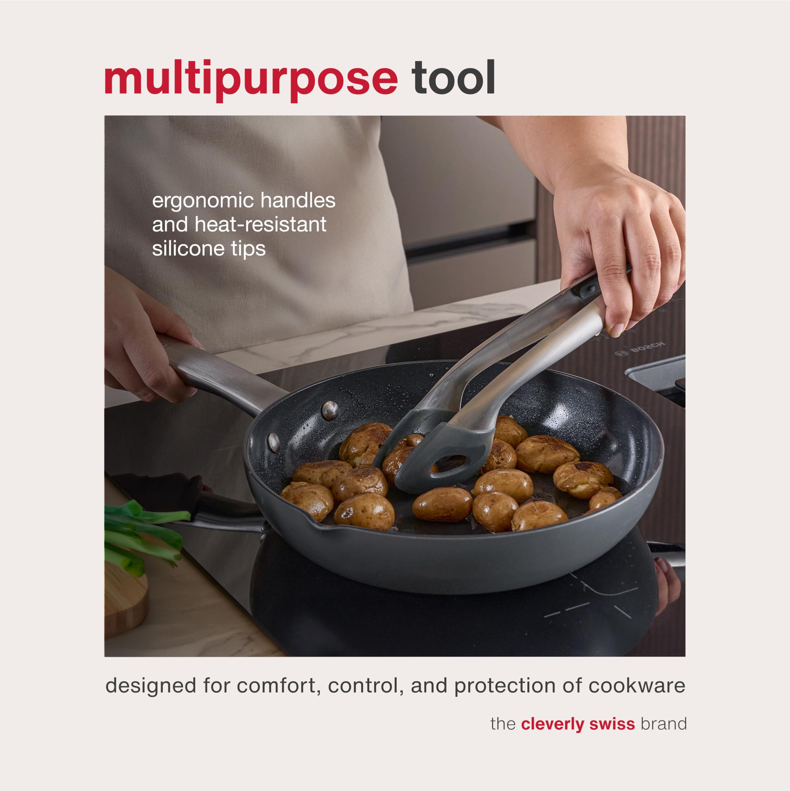 Onader Grilltang, 2 stuks, roestvrij staal, met siliconen punt, 33,5 cm en 26,5 cm, vleestang, kooktang voor koken, grillen, hittebestendig en vaatwasmachinebestendig - zwart