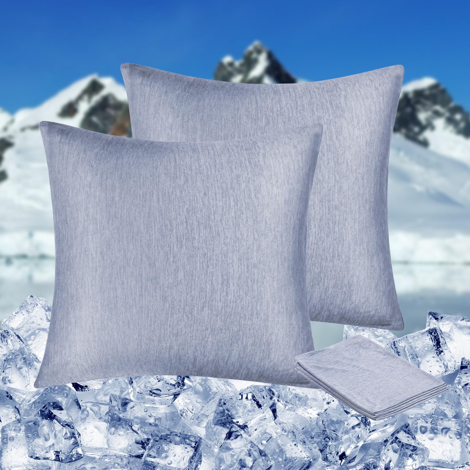 HOMFINE kühlender Kissenbezug 2er Set - 80 X 80 cm Kuhlmatte für Mensch Blau,Cooling Pillows,Nachtschweiß,Superweiche seitenschläferkissen Kissenhülle, Kühlfaser Doppelseitiges,abkühlung Sommer