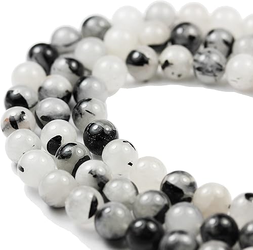 Cuentas de piedras preciosas naturales de cuarzo rutilado negro de 0.236 pulgadas para hacer joyas, cristales curativos energéticos, joyería de